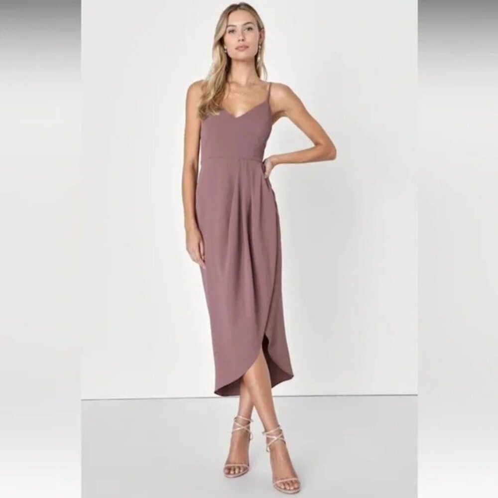Lulus Mauve Satin Slip Dress Size S Spaghetti Strap V-Neck